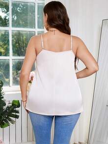 SHEIN Clasi 夏季加大码纯色吊带珍珠装饰优雅吊带背心 - 香檳色 - 查看 8