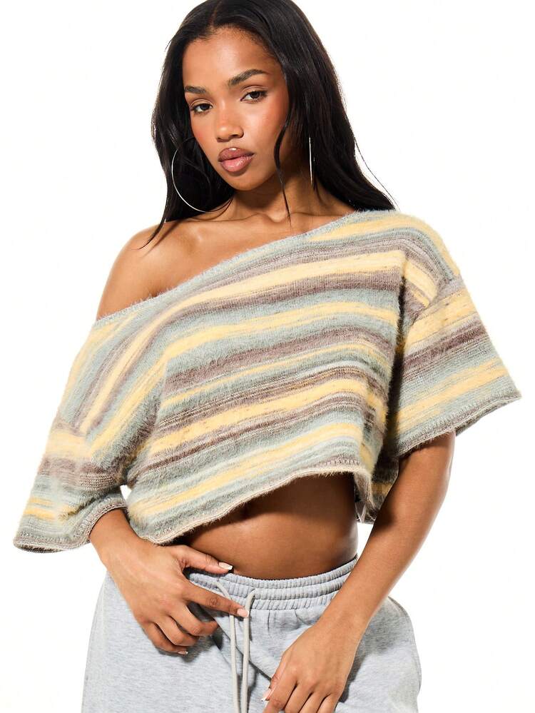 SUMWON WOMEN Striped Off Shoulder Knit Top