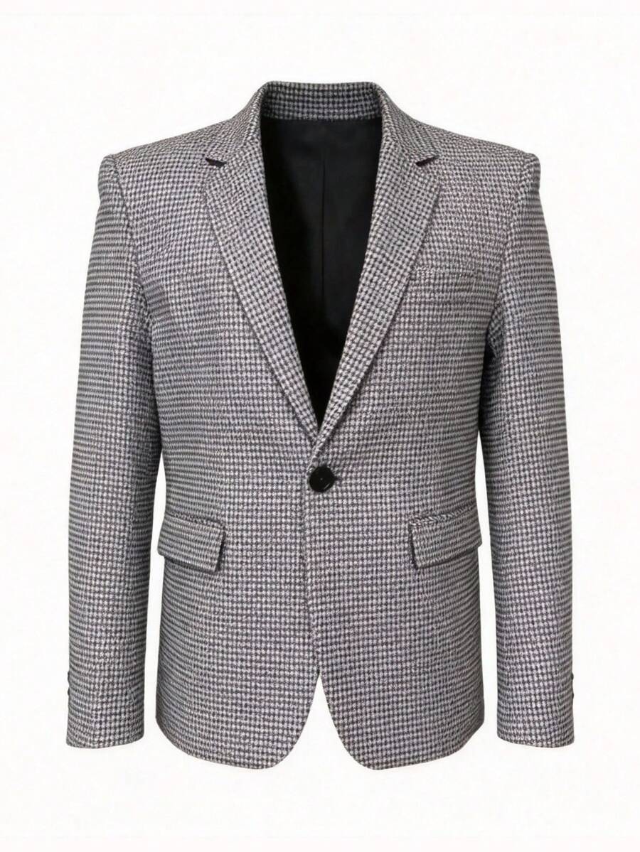 Manfinity Mode Men's Casual Commuter Notched Lapel Single-Breasted Suit Jacket, Autumn/Winter - Black and White - View 1