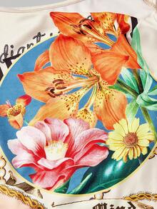 SHEIN MOD 3件套不对称肩部复古图案扭结前襟上衣 - 彩色 - 查看 4