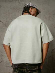 PAVTROS Men's Casual Loose Fit Round Neck Short Sleeve T-Shirt With Applique, Summer - Light Grey - View 4