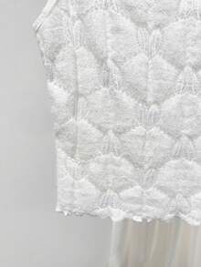 Resyla 女士休闲镂空心形图案针织立领T恤，夏季 - 白色 - 查看 6