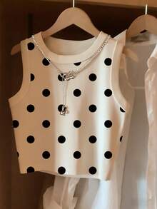 Resyla Áo tank top nữ cổ tròn chấm bi, kiểu dáng thường ngày, đa năng - Nhiều màu - Xem 3