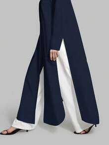 Ontre 2026春夏新款藏蓝色女士休闲宽松度假衬衫，长款蓝色衬衫，女士衬衫，女士纽扣衬衫，通勤装，夏季商务休闲沙滩派对连衣裙，教师服，办公服 - 藏蓝色 - 查看 8