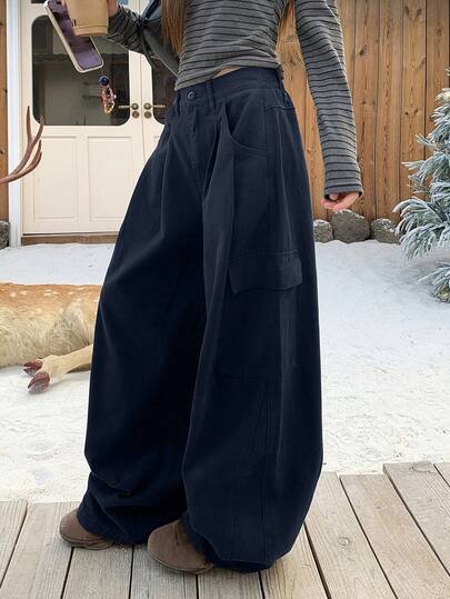 DAZY 女士休闲宽松阔腿喇叭牛仔裤