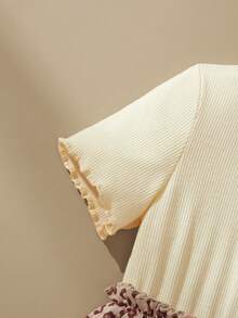 SHEIN Knit Contrast Mesh Leopard Print Girls (Toddler) Dress - Apricot - View 8