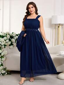 Reflora 大码闪亮优雅短袖连衣裙 - 藍色 - 查看 5