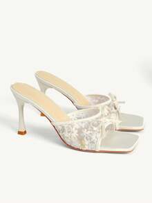 CUCCOO CHICEST Women's Elegant Bowknot Strap Square Toe Stiletto High Heel Sandals, Romantic Sweet Wine Red Mules Suitable For Dates, Afternoon Tea, Gatherings Elegant Shoes Wedding Shoes - Apricot - View 2