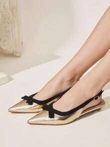 CUCCOO CHICEST 女士尖头蝴蝶结装饰平底鞋，优雅甜美休闲简约时尚舒适仿皮鞋，适合下午茶、约会、派对、职场、万圣节、新年、春节、圣诞节等场合。 - 淺金色 - 查看 8