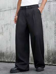 Manfinity Mode Men's Black Suit Pants, Loose Casual Versatile Fashion Suit Trousers - Black - View 5