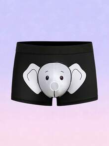 FeverCity Men's Comfortable Elastic Waist Elephant Print Boxer Briefs - Black - View 3