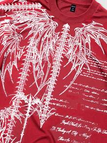 ROMWE MEN Goth All-Over Print Red Casual Round Neck Short Sleeve T-Shirt, Summer - Red - View 4