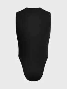FeverCity Men's Solid Color Mesh Patchwork Sexy Bodysuit - Black - View 8