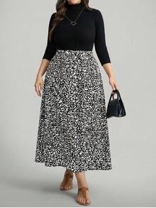 SHEIN LUNE Summer Clothes Plus Size Women's Small Leopard Print Long Skirt With Center Front Button Decoration,Summer Clothes Black And White Skirt Animal Print Skirt Midi Skirts For Women Pattern Skirt Graphic Skirt Long Summer Skirt Vacation Skirts Beach Skirt Vacation Skirts For Women Long Skirts For Women Women's Skirts Beach Skirts For Women Women Summer Skirts High Waist Skirts For Women - Black and White - View 8