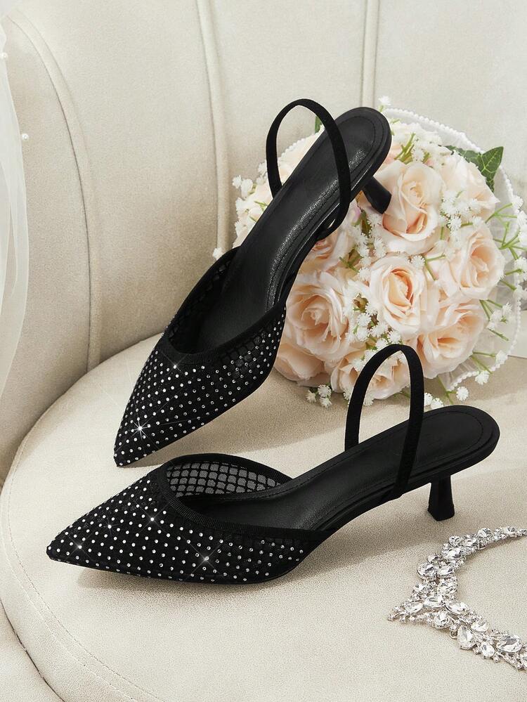 CUCCOO HITCHD Women's Pointed Toe Rhinestone Decor Daily Versatile Fashion High Heels Valentine's Day Elegant Shoes