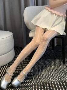 DAZY Quần legging nữ mỏng ôm sát, họa tiết kẻ sọc, kiểu dáng thường ngày. - Màu be - Xem 1