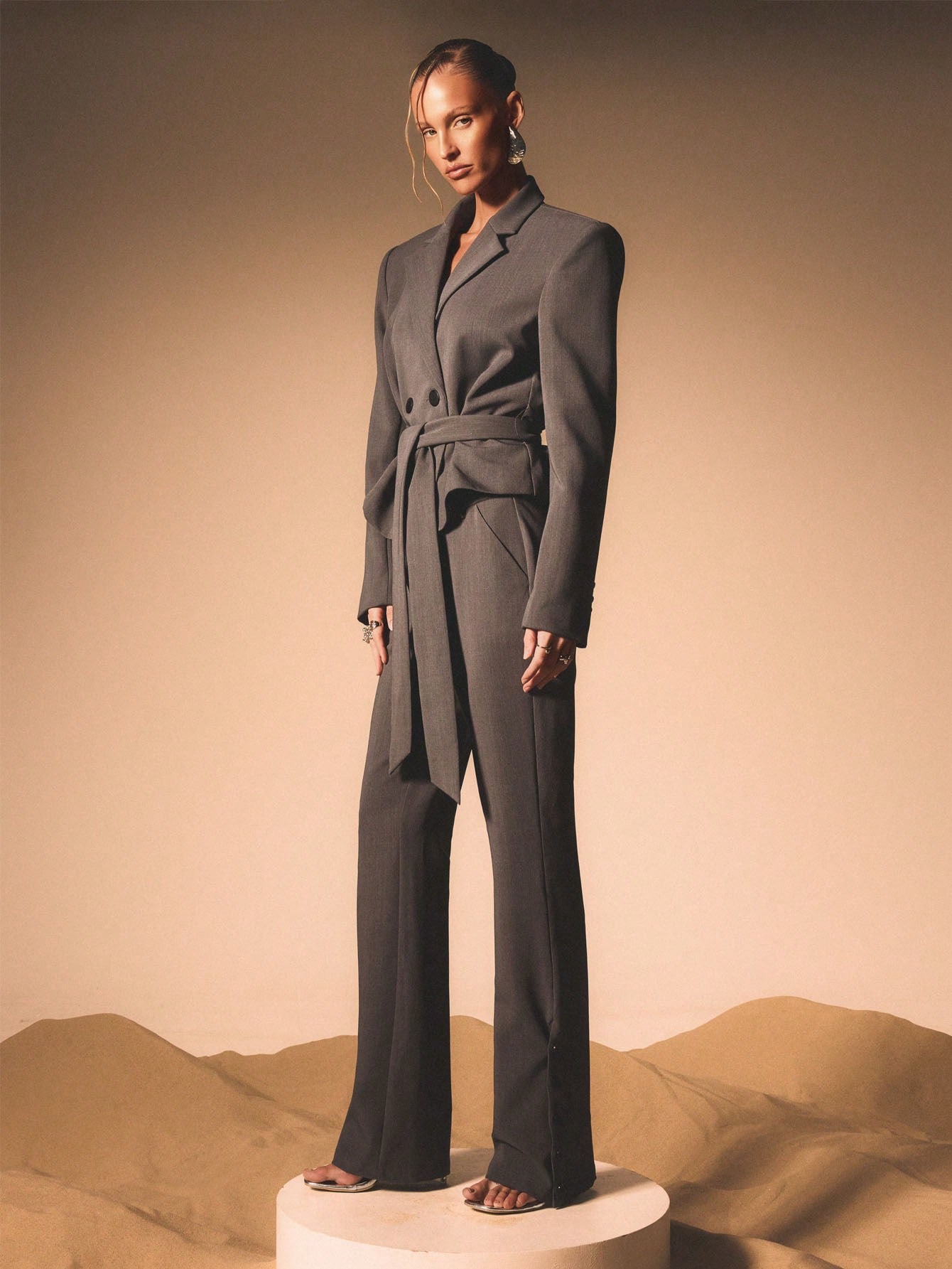 KIZN Button Detail Flare Leg Dress Pants