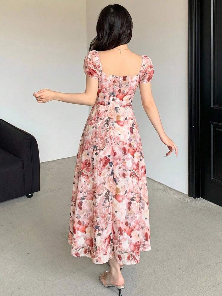Oil Painting Print Reversible Petal Sleeve Dress For Women Sundress Boho