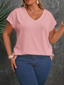 EMERY ROSE Plus Size Women V-Neck Raglan Sleeve T-Shirt, Casual & Comfortable Top - Multicolor - View 4