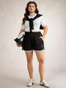 Zelara Shorts Casuais Plus Size Femininos com Recorte Contrastante e Bolsos, Shorts Y2K Femininos, Shorts de Tênis Femininos, Shorts de Trilha Femininos, Saia de Tênis, Traje de Festival de Música, Traje de Festival de Música Country, Traje de Férias Casuais, Bolsos Funcionais, Shorts Pretos, Traje de Festival de Música, Traje de Festival de Música Country, Traje de Férias Casuais, Praia de Verão para Mulheres, Férias de Verão, Shorts Y2K Femininos, Shorts de Unicórnio - Preto e Branco - Visão 5