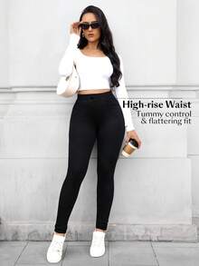 Flexra Women's High Waist Skinny Casual Versatile Jeans Tummy Control Leggings For Women Compression Fit Leggings Black Leggings High Waisted Leggings - Black - View 5