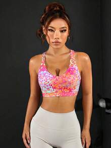 Easithlete Ombre Leopard Print Cross Back Wireless Comfortable Sports Bra Pink Sports Bra Leopard Sports Bra Cheetah Print Sports Bra Neon Sports Bra Animal Print Workout Set Leopard Print Sports Bra Colorful Sports Bras Animal Print Workout Top Colorful Workout Bra Women's Athletic Wear Women's Tops For Summer Workout Tops Women Built In Bra Fitness Top Women's Athletic Top Gym Clothes Women Top Athletic Tops For Women Women Sports Bra Gym Wear For Women Fitness Bra Top - Orange - View 3