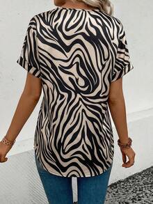 EMERY ROSE Kaos Wanita Model Terbaru Motif Viscose Kasual Serbaguna Leher V Lengan Pendek - MultiWarna - View 2