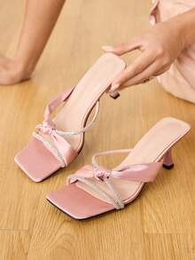 CUCCOO HITCHD Women's Fashionable White Transparent Clear PVC Crystal Heeled Mule Sandals, Square Toe Mid Heel Sandals For Commute, Date, Party, Holiday, Wedding - Pink 1 - View 1