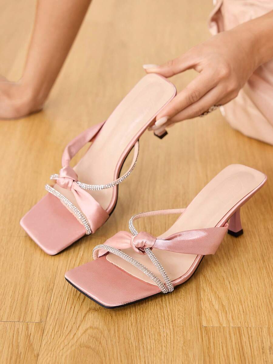 CUCCOO HITCHD Women's Fashionable White Transparent Clear PVC Crystal Heeled Mule Sandals, Square Toe Mid Heel Sandals For Commute, Date, Party, Holiday, Wedding - Pink 1 - View 1