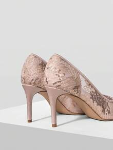 MOTF PREMIUM Giày cao gót nhọn mũi ren xuyên thấu gợi cảm, thời trang cho tiệc tối, tạo không khí sôi động, và mùa đông, cho ngày Valentine, giày mùa xuân, kỳ nghỉ xuân, lễ Phục sinh, dạ hội. - Màu hạnh nhân nhạt - Xem 8