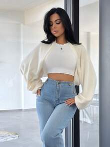 Vassilux Cardigan Wanita Polos Model Pendek Kasual Minimalis, Serbaguna untuk Musim Gugur dan Musim Dingin - Aprikot - View 6