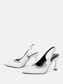 CUCCOO HITCHD Giày cao gót mũi nhọn đính đá lấp lánh dành cho nữ, kiểu dáng thanh lịch, sang trọng, lãng mạn, gợi cảm, phong cách Gothic, chất liệu da lộn màu đen, thích hợp cho váy dạ hội, dự đám cưới, tiệc trà chiều, hẹn hò, tiệc tùng, lễ hội, Halloween, Giáng sinh, Lễ Tạ ơn, sinh nhật. - trắng - Xem 10