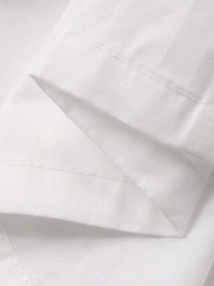 Young Boy Letter Print Pocket Front Button Casual Short Sleeve Shirt Summer