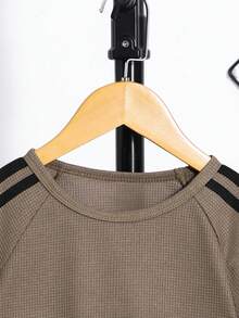 Genkimix Kids Young Boy Summer Casual Patch Detail Striped Short Sleeve T-Shirt And Shorts Set - Brown - View 3