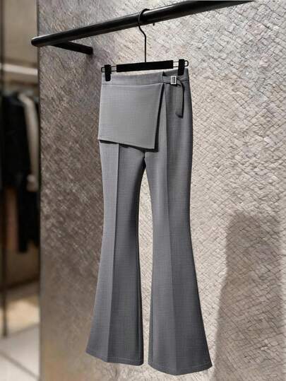 SHEIN Franclia 女士优雅外出约会时尚二合一设计喇叭裤，配有可调节搭扣装饰，春夏款