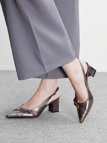 CUCCOO BIZCHIC 简约大方时尚百搭休闲通勤女式露跟高跟鞋 - 槍色 - 查看 5