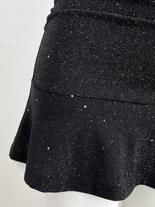 Elamini 女士性感V领吊带亮片迷你连衣裙，夏季修身派对连衣裙 - 黑色 - 查看 6