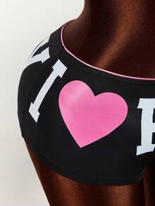 Amplova Quần short nữ kiểu retro Y2K dáng lửng, in họa tiết tương phản màu sắc, có khẩu hiệu. - Màu Tím - Xem 10