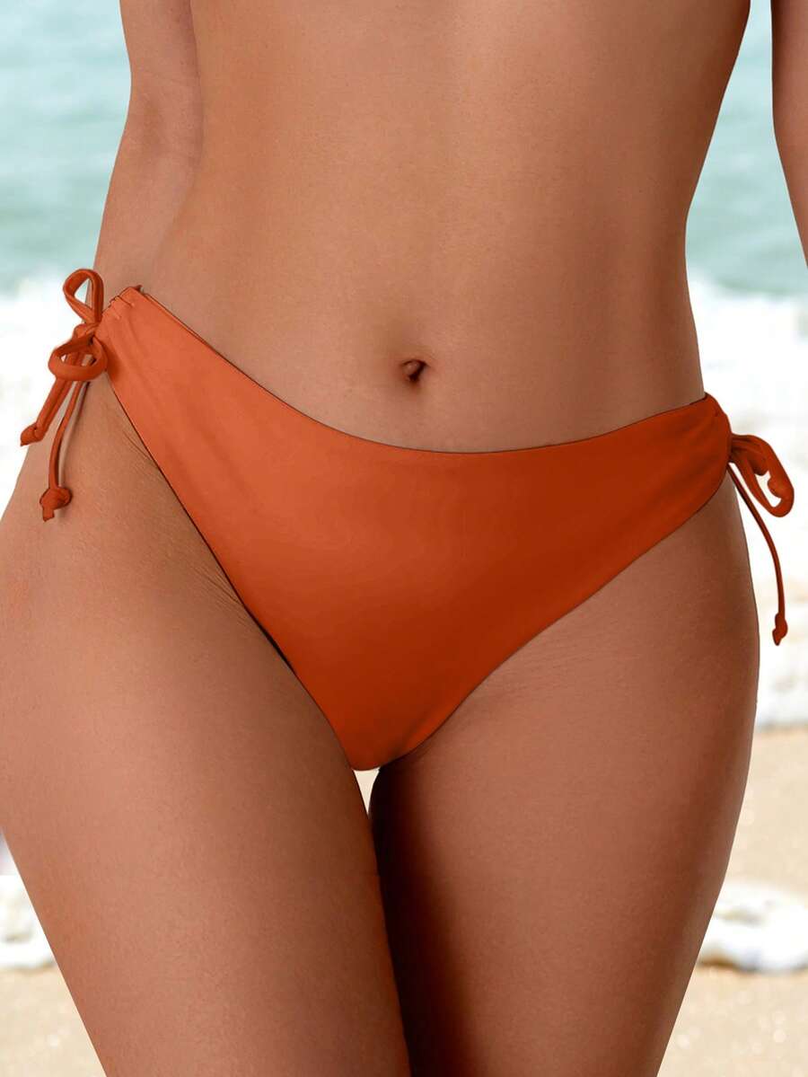 Swim Vcay Women's Summer Beach Vacation Side Tie Bikini Bottom, Spring Summer Picks - Rust Brown - View 1