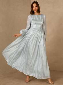 Enchnt Đầm nữ thanh lịch tay phồng, thắt eo, thích hợp cho các buổi hẹn hò. - màu xanh lá - Xem 4