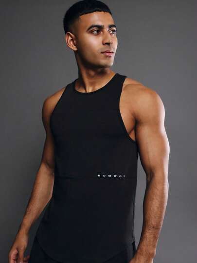 SUMWON Athletic Sleeveless Tank Top With Crew Neck And Chest Logo Branding For Workout Training Gym Exercise Active Wear Muscle Fit Performance