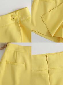Franclia 法式优雅纯色装饰腰带短裤，浅黄色，适合工作、通勤、聚会、休闲、夏季场合，女士夏季短裤 - 淡黃色 - 查看 4