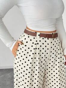 Elenzga 加大码女式阔腿裤，纯杏色，优雅款式，时尚百搭，适合通勤和办公穿着 - 杏色 - 查看 7