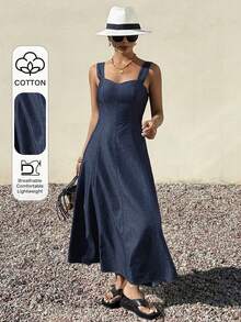 DAZY Vestido de mezclilla para mujer con tirantes anchos y cintura ceñida - Azul - Ver 1