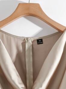 Modelyn Plus Size Solid Color Minimalist Daily Wear Draped Neck Short Sleeve Shirt - Champagne - View 5