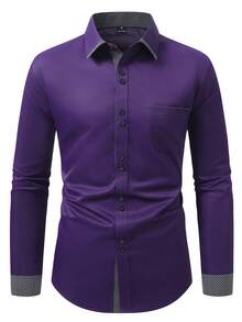 Manfinity Mode Men's Casual Fashion Front Button Long Sleeve Shirt - Purple - View 3