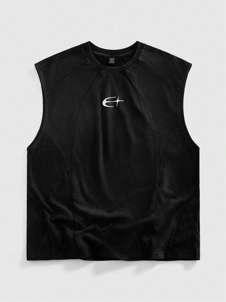 ROMWE MEN Minimalist Arched Elegant Sports Camisole - Black - View 1