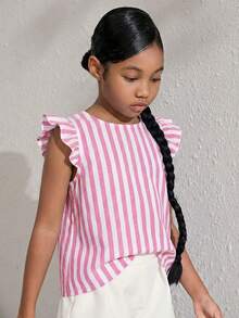 SHEIN 少女休闲条纹衬衫，春夏款 - 粉色 - 查看 3