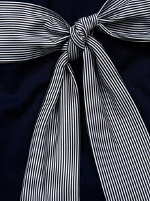 Franclia 女士夏季露背抹胸条纹系带短款上衣 - 藏蓝色 - 查看 4