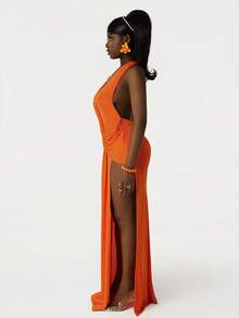 Amplova Women's Halter Neck Backless Dress, Sexy & Avant-Garde, Suitable For Dates & Parties, Draped Design - Baby Blue - View 6